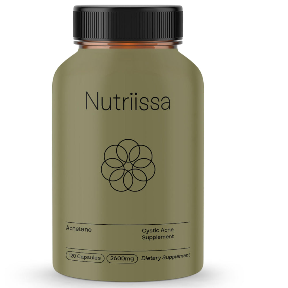 Nutriissa ACNEtane bottle label close-up highlighting purity and potency