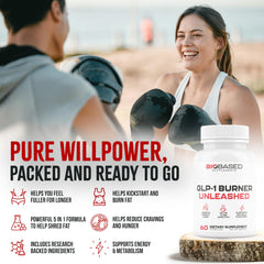 Nutrimend IQ GLP-1 Burner bottle with measuring scoop for accurate, easy daily dosing.