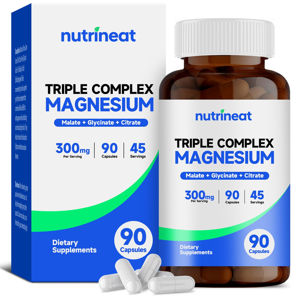 NutriNeat Triple Magnesium Complex bottle with capsules supporting muscle function.