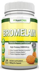 NutriONN Bromelain bottle pour highlighting potent pineapple enzyme for digestion support