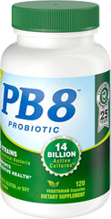 Closeup of Nutrition Now PB8 probiotic capsules for convenient daily gut health