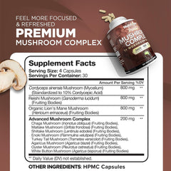 Nutrivein 11-mushroom complex capsules for adaptogenic support during busy days