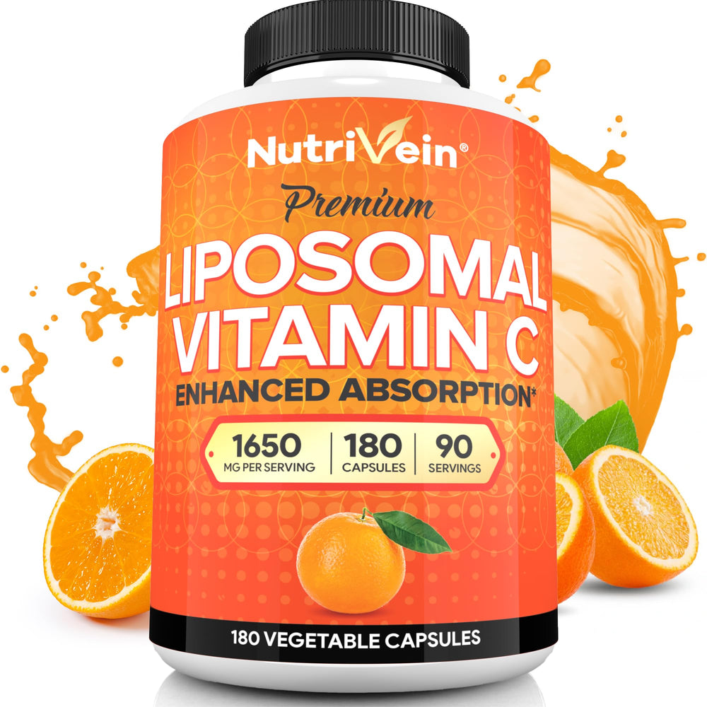Nutrivein liposomal vitamin C 180 capsules bottle for high-absorption support.