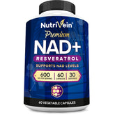 Nutrivein NAD+ Resveratrol bottle on a countertop for daily wellness support