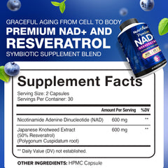 Nutrivein NAD+ Resveratrol capsules close-up for easy daily supplementation