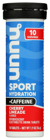 Nuun Sport + Caffeine Cherry Limeade tube front view for easy hydration