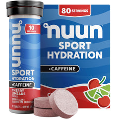 Nuun Sport caffeine electrolyte tablet dissolving in water for hydration