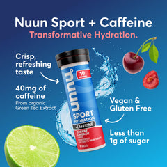 Nuun Sport Cherry Limeade tubes packaging for gym on-the-go
