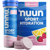 Nuun Sport Strawberry Lemonade tablet front view highlighting vegan hydration for active days.
