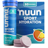 Nuun Sport tropical tablets dissolving in water for refreshing hydration