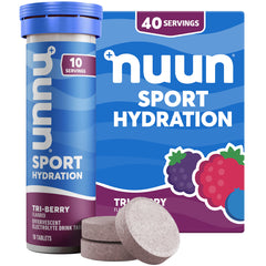 Nuun Sport Tri-Berry tablets ready for on-the-go hydration.