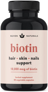 Nuven Naturals Hair Vitamins bottle front promotes hair health and overall wellness