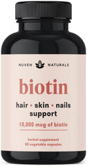 Nuven Naturals Hair Vitamins bottle front promotes hair health and overall wellness