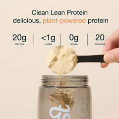 Nuzest allergen-free pea protein powder underscores dairy-free and gluten-free options.
