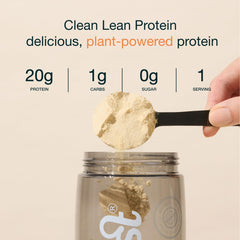 Nuzest pea protein powder scoop with powder for a smooth dairy-free shake