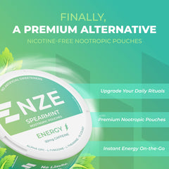 NZE Spearmint pack closeup shows convenient, sugar-free energy on the go