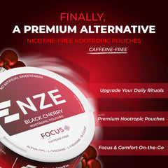 NZE Focus pouches inside can, close-up view showing portability.