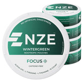 NZE Wintergreen pouch front showing caffeine-free focus option.