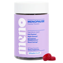 O Positiv MENO bottle closeup, easy menopause gummies.