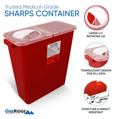 Oakridge 3-gallon sharps container ideal for dentists, labs, and doctors' offices.
