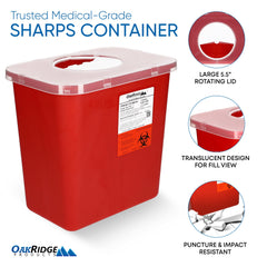Oakridge Sharps Container made with puncture-resistant material for safety.