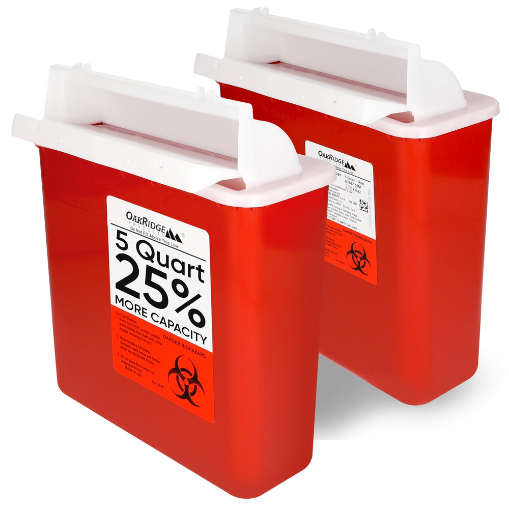 Oakridge sharps container two-pack front view for home and clinic use.