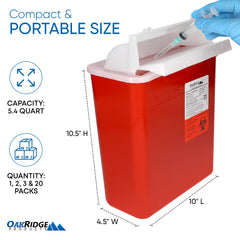 Oakridge Sharps Container highlighting biohazard waste disposal for clinics and homes.