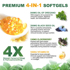 Close-up of Obill NuTrance oregano softgels capsules for easy swallowing