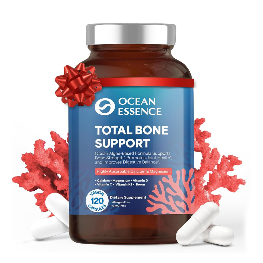 OCEAN ESSENCE Total Bone Support bottle shown for convenient daily bone health support.