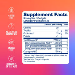 Oceanblue Omega-3 2100 orange-flavored softgels boost daily wellness without fishy aftertaste.