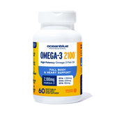 Oceanblue Omega-3 2100mg bottle front promotes daily wellness with triple-strength formula.