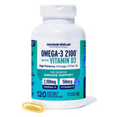 Oceanblue Omega-3 2100 bottle front highlighting triple-strength formula.