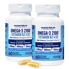 Oceanblue Omega-3 2100 bottle with burpless orange softgels