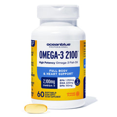 Oceanblue Professional Omega-3 2100mg bottle with softgels for daily support