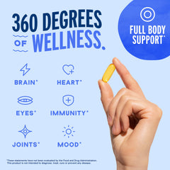 Oceanblue softgels pouring mid-pour convey easy daily supplementation.