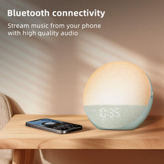 Odokee Sunrise Alarm Clock night light provides a soft, color-rich glow for reading