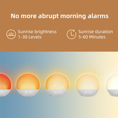 Odokee Sunrise Alarm Clock sunrise simulation demonstrates gradual brightness before wake