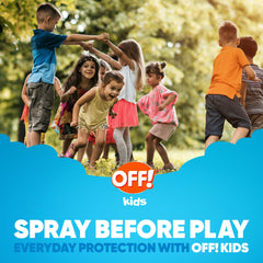 OFF! Kids applying spray to arm during outdoor play.