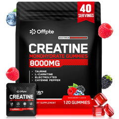 OFFPTE Creatine Gummies bottle front showing sugar-free vegan chews for workouts