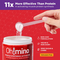 Pouring Oh!mino Berry Blast into water creates a refreshing post-workout drink.