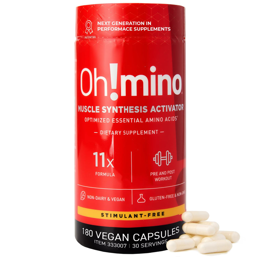 Oh!mino Essential Amino Acids capsules bottle supports daily recovery and steady performance.