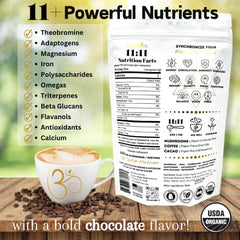 OhmYes 11 mushroom coffee powder-dispense emphasizes quick nootropic energy for mornings.