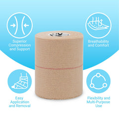 OK TAPE elastic bandage wrapped on ankle provides flexible support during workouts.