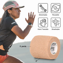 OK TAPE pink wrap provides breathable, skin-friendly support.