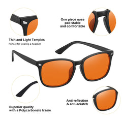 Okany blue light filter lens close-up highlighting yellow tint and screen protection.