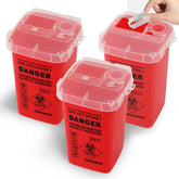 Okxiri sharps container 3-pack front view supports safe disposal at home and clinic.