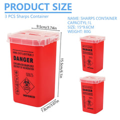 Okxiri sharps container 3-pack side view shows durable puncture-proof construction.