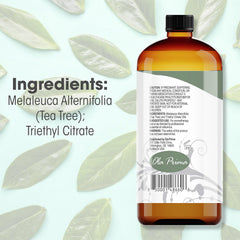 Ola Prima Tea Tree Oil closeup highlights pure therapeutic-grade aroma