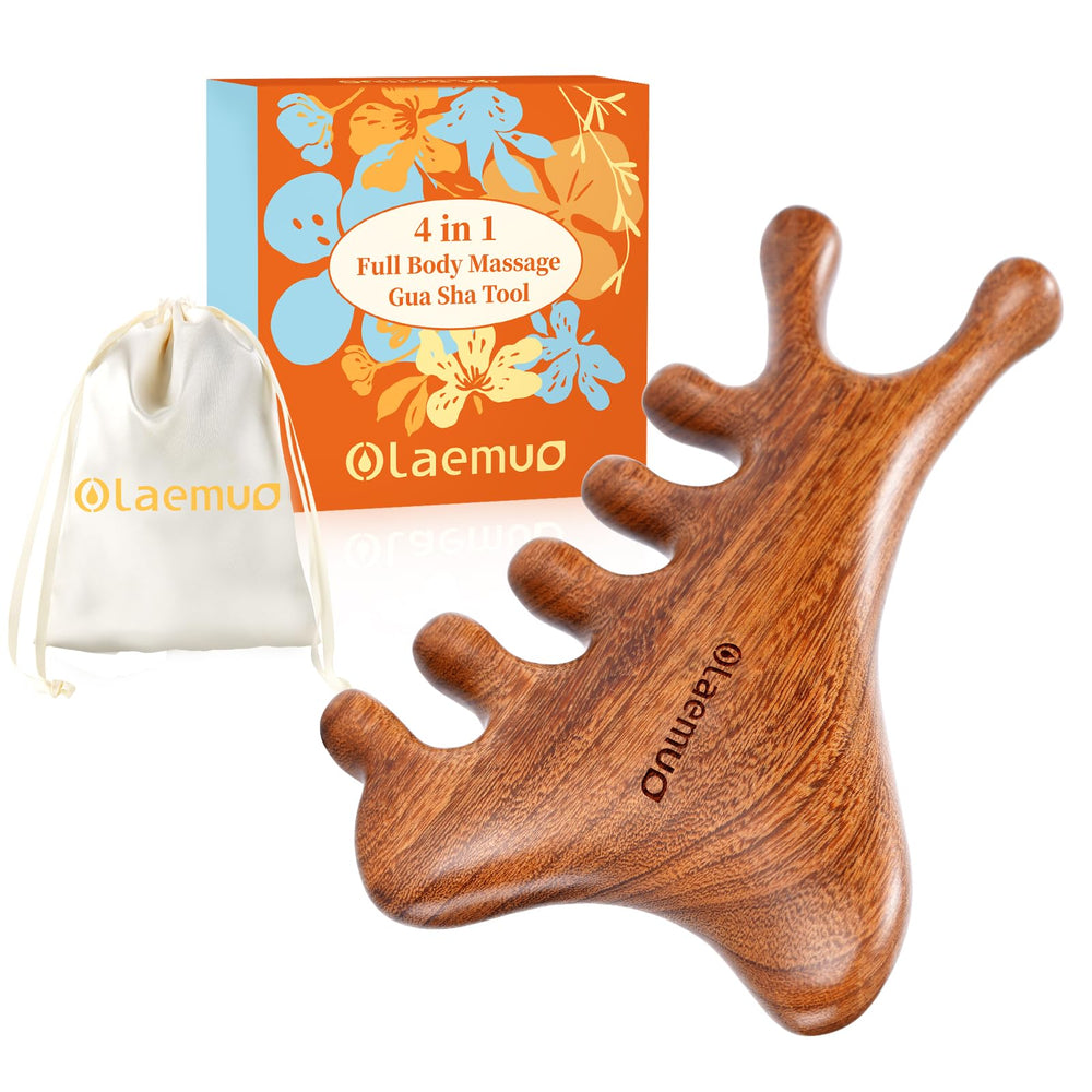 Olaemuo 4 in 1 Gua Sha tool for face with sandalwood finish for gentle facial massage