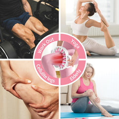 Olixie Massager Roller on thighs highlights cellulite-targeting use.
